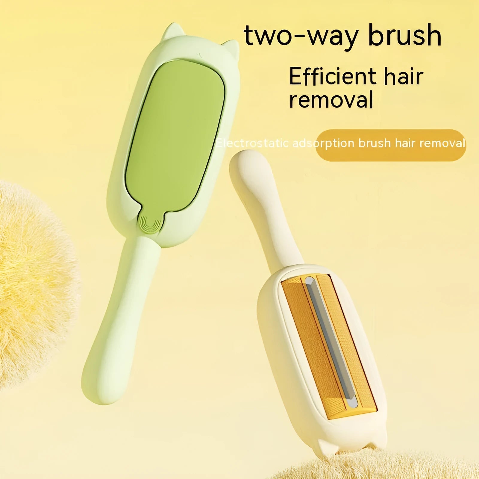 Compact pet dog cat hair brush electrostatic adsorption two-way roller 22x6x5.5cm ABS HIPS green blue yellow