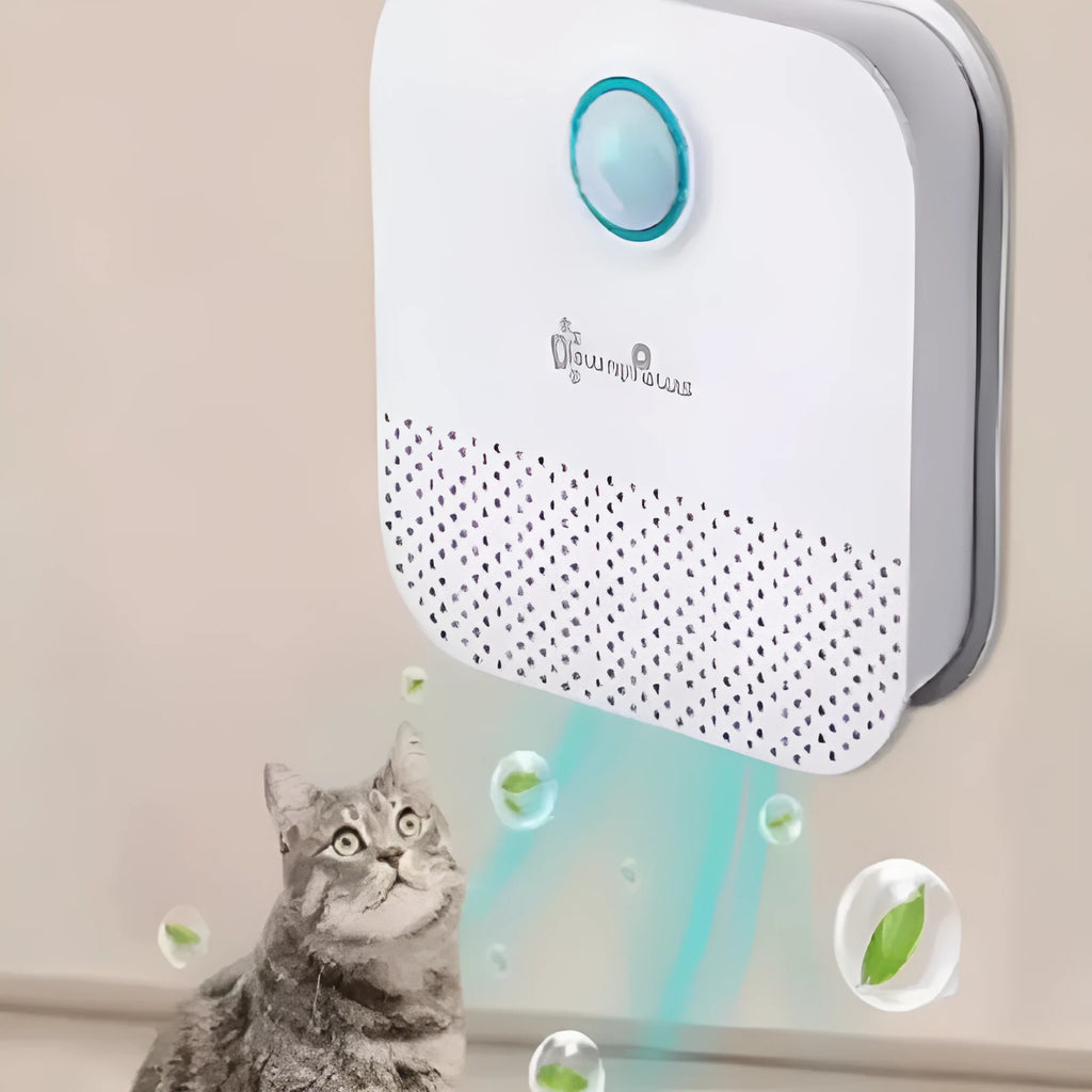 White DownyPaws smart cat litter odour purifier showing compact rectangular design