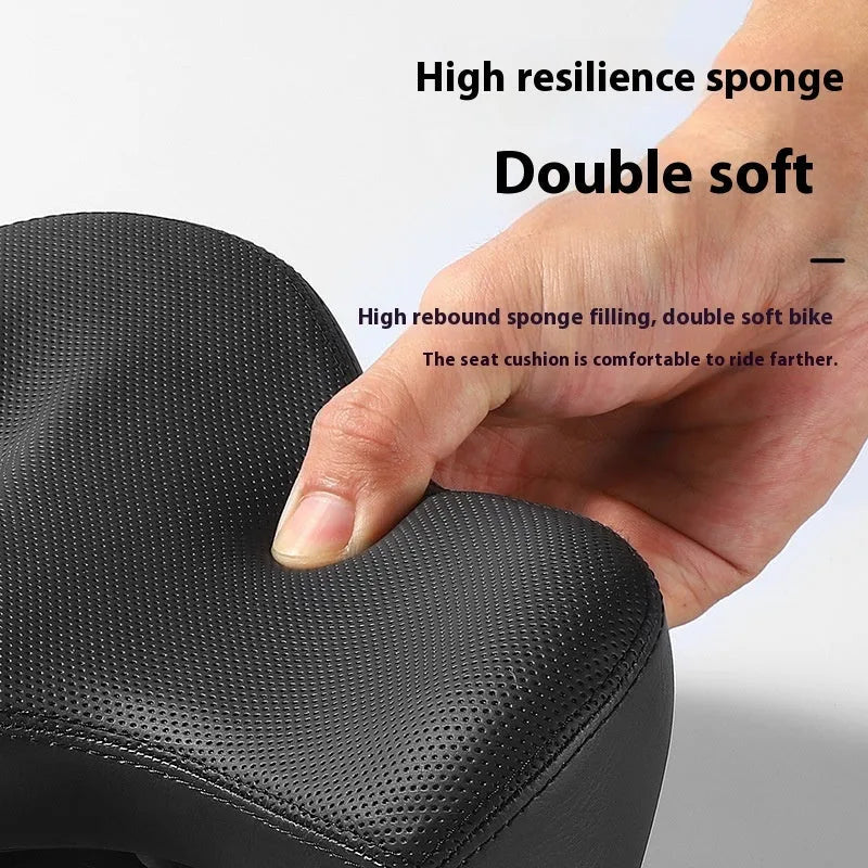 Black bicycle seat cushion with leather cover and polyurethane foam padding