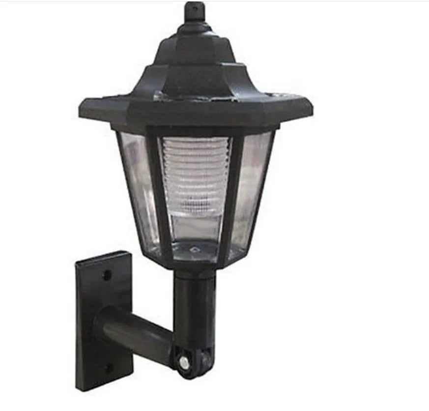 Black hexagonal solar wall lamp with monocrystal panel for outdoor garden lighting