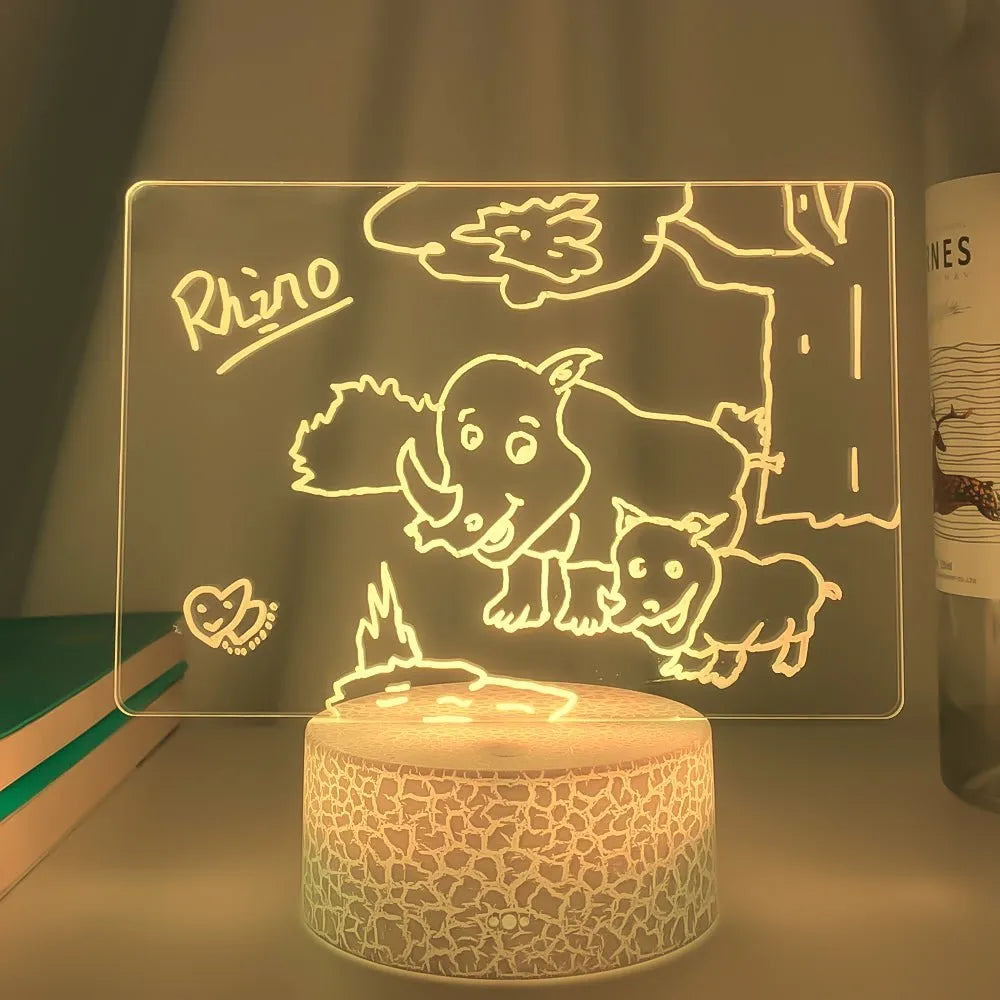 Black crack finish acrylic message board LED night light with remote control and stylus on desk