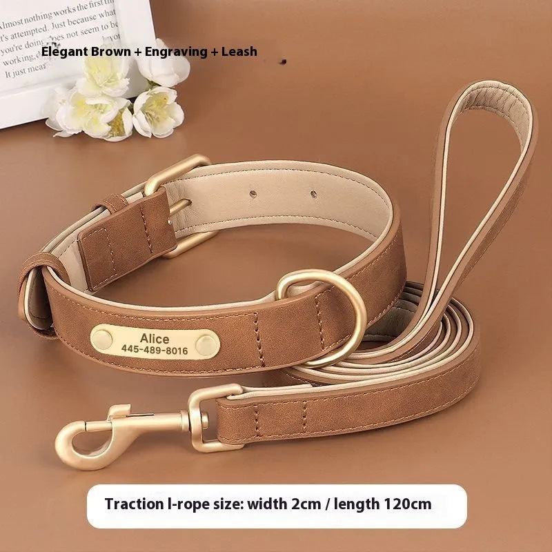 Reversible blue leather and mohair dog collar and lead set shown on both sides.