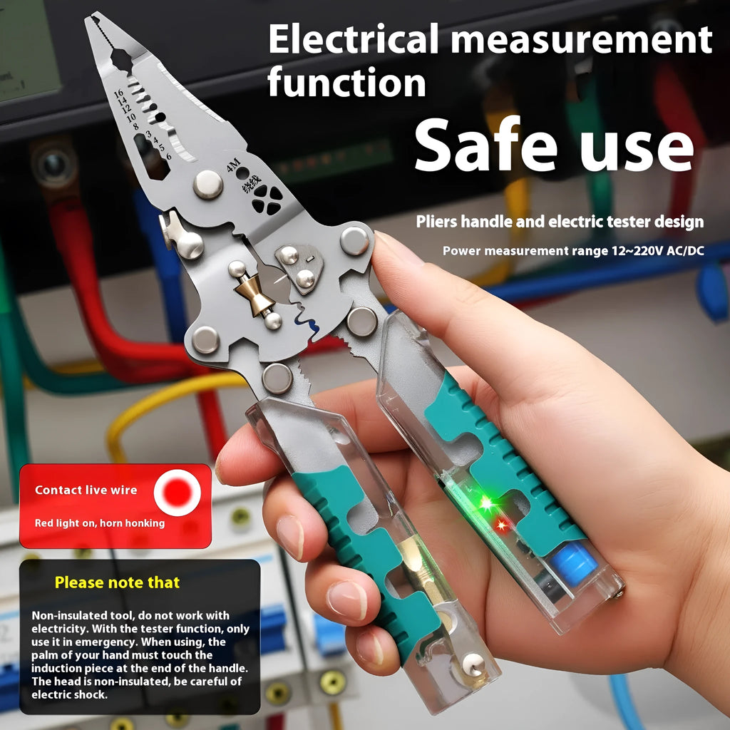Electricians' pointed nose wire stripper pliers with rust prevention coating showing cutting edges