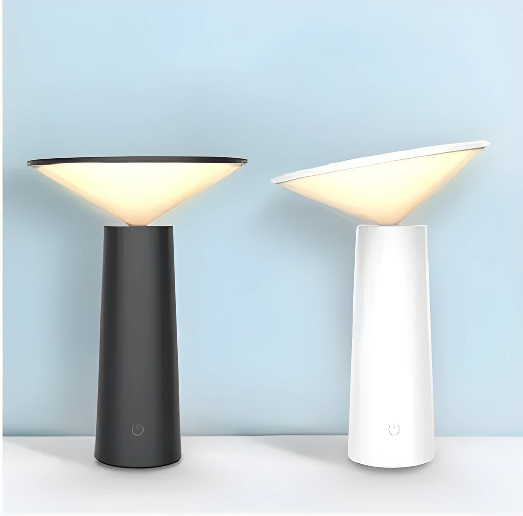 Black or white USB desk lamp with touch sensor, adjustable lamp head, and LED light source