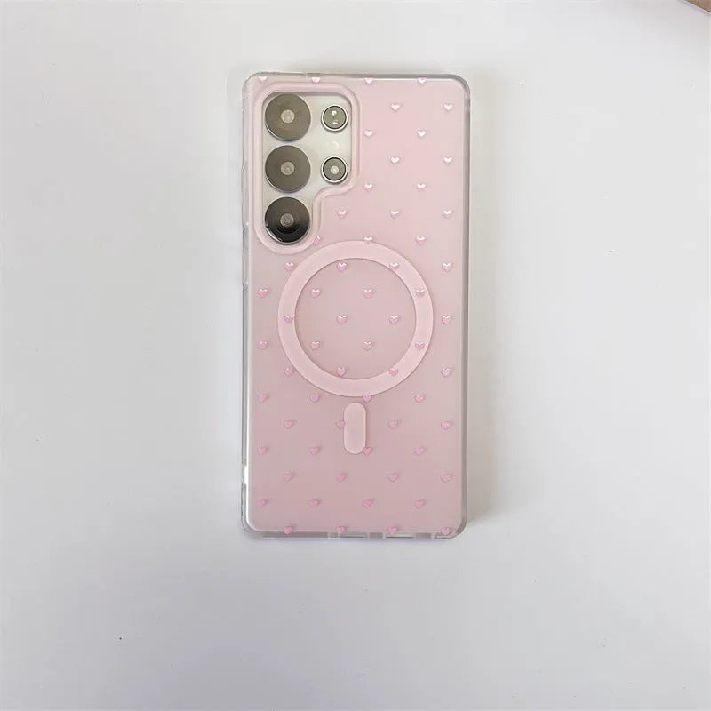 Samsung magnetic soft TPU phone case small love design for S23 Ultra blue background love pattern