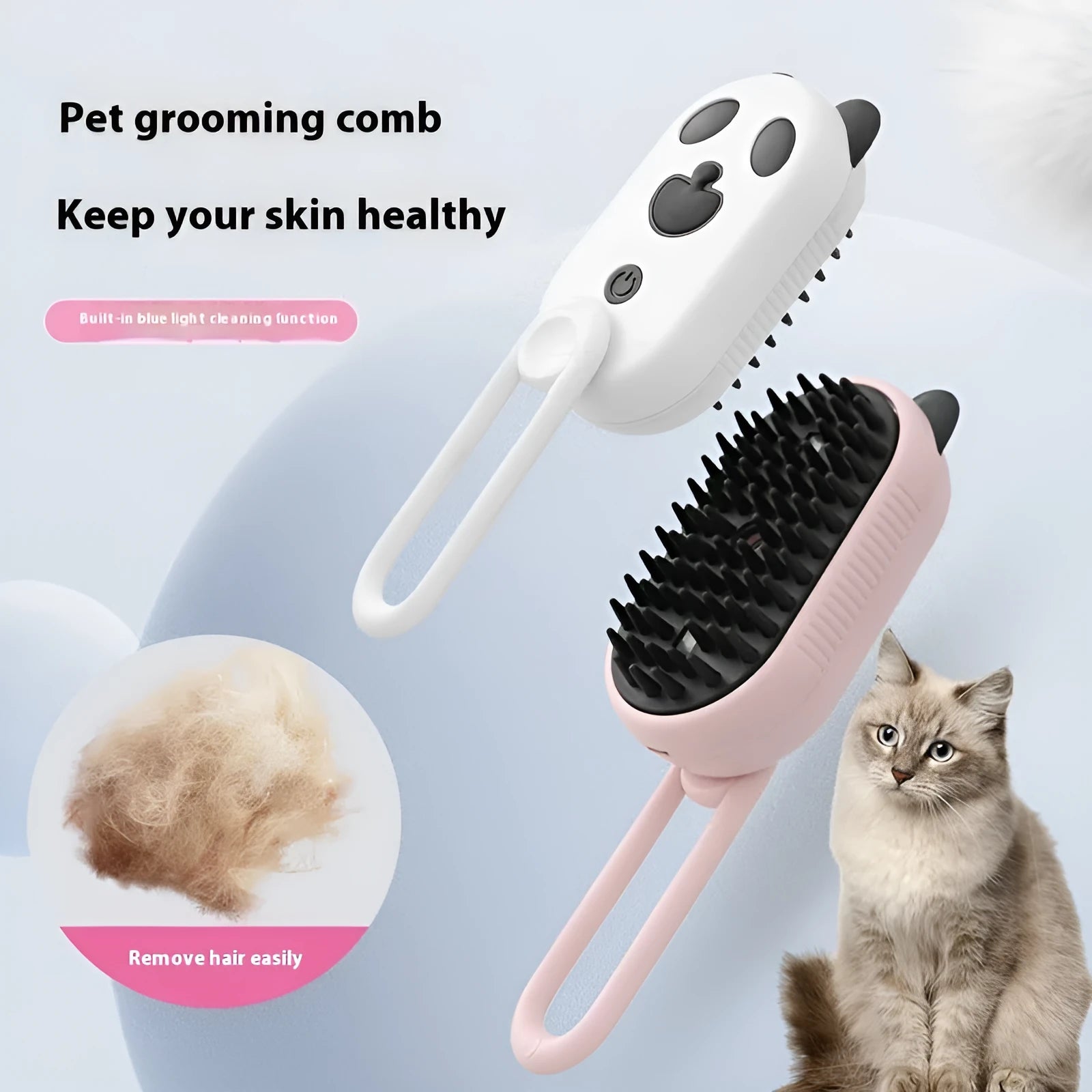 Pet grooming spray brush with massage steam function in ABS plastic with various colour handle options