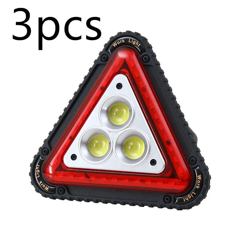 Triangular red warning light, ABS body, 20W COB+LED, rechargeable 18650, hand pressure, with USB cable and four AA batteries