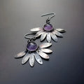 Purple Bohemian plant flower earrings with resin gemstones and animal zodiac modelling