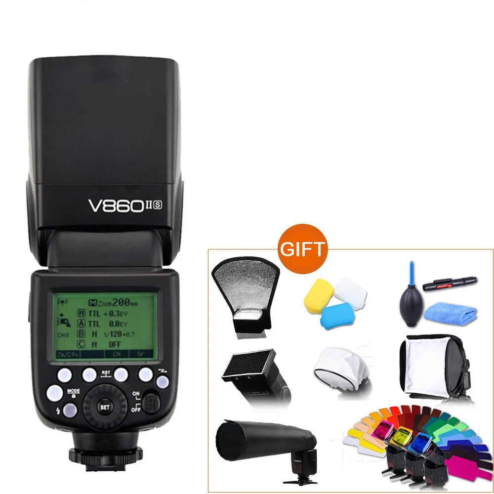 Godox V860II second generation professional flash in black with 20-200mm range and AA battery power