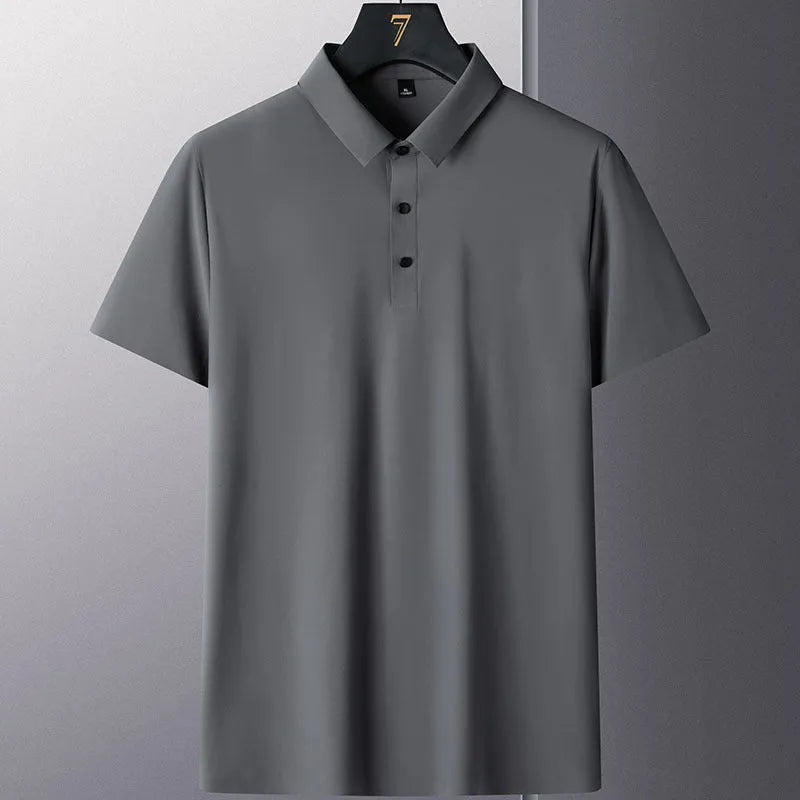 Man wearing a solid colour non-ironing short sleeve business casual shirt