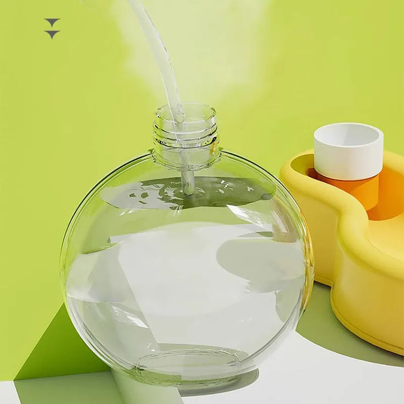 Green 2-in-1 dog travel water bottle with pull-out drinking bowl, shown with size dimensions.