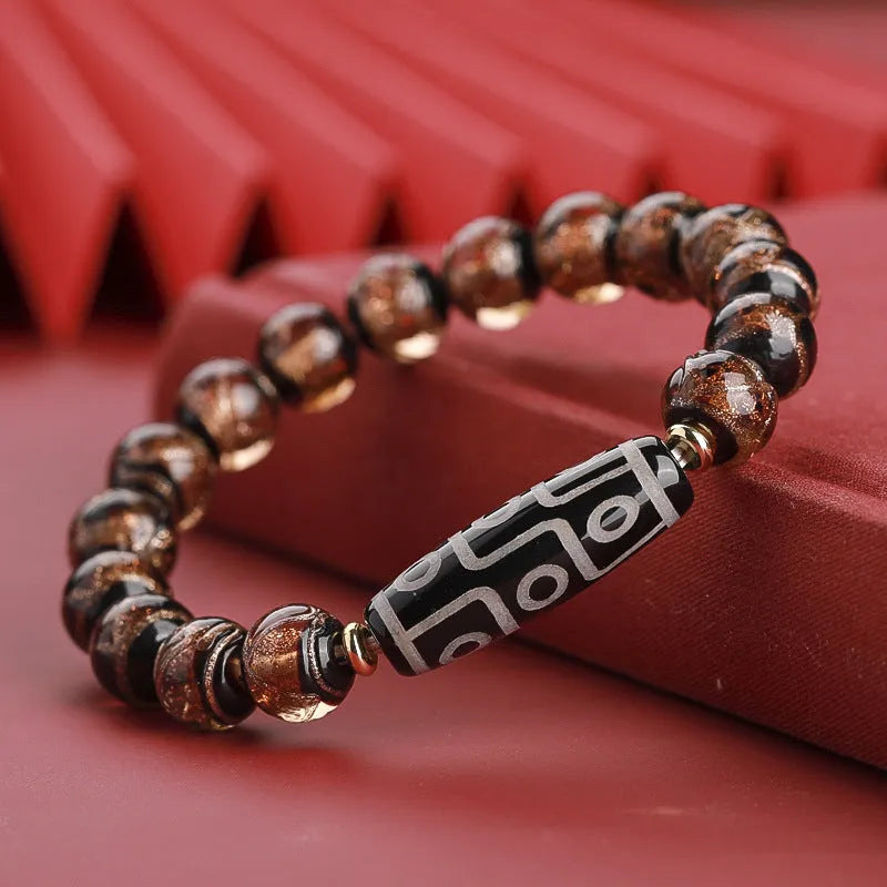 Ancient five-color colored glaze bracelet with snake auspicious patterns in 10mm, 12mm, or 14mm bead sizes