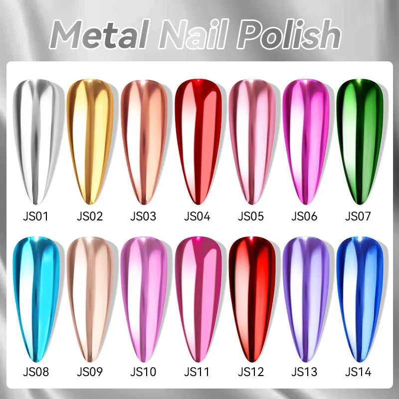 Quick-dry metallic mirror nail polish bottle with 7ml no-bake formula in 26 colour options JS01 to SF12