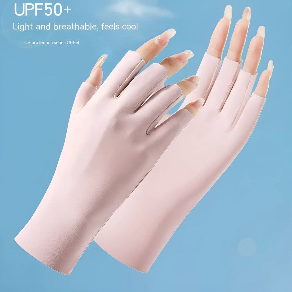 Women's thin ice silk sunscreen gloves with UPF50 UV protection in multiple colour options