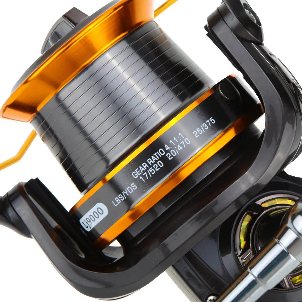Orange 9000 series spinning reel with foldable handle and aluminium alloy body, 12+1 ball bearings