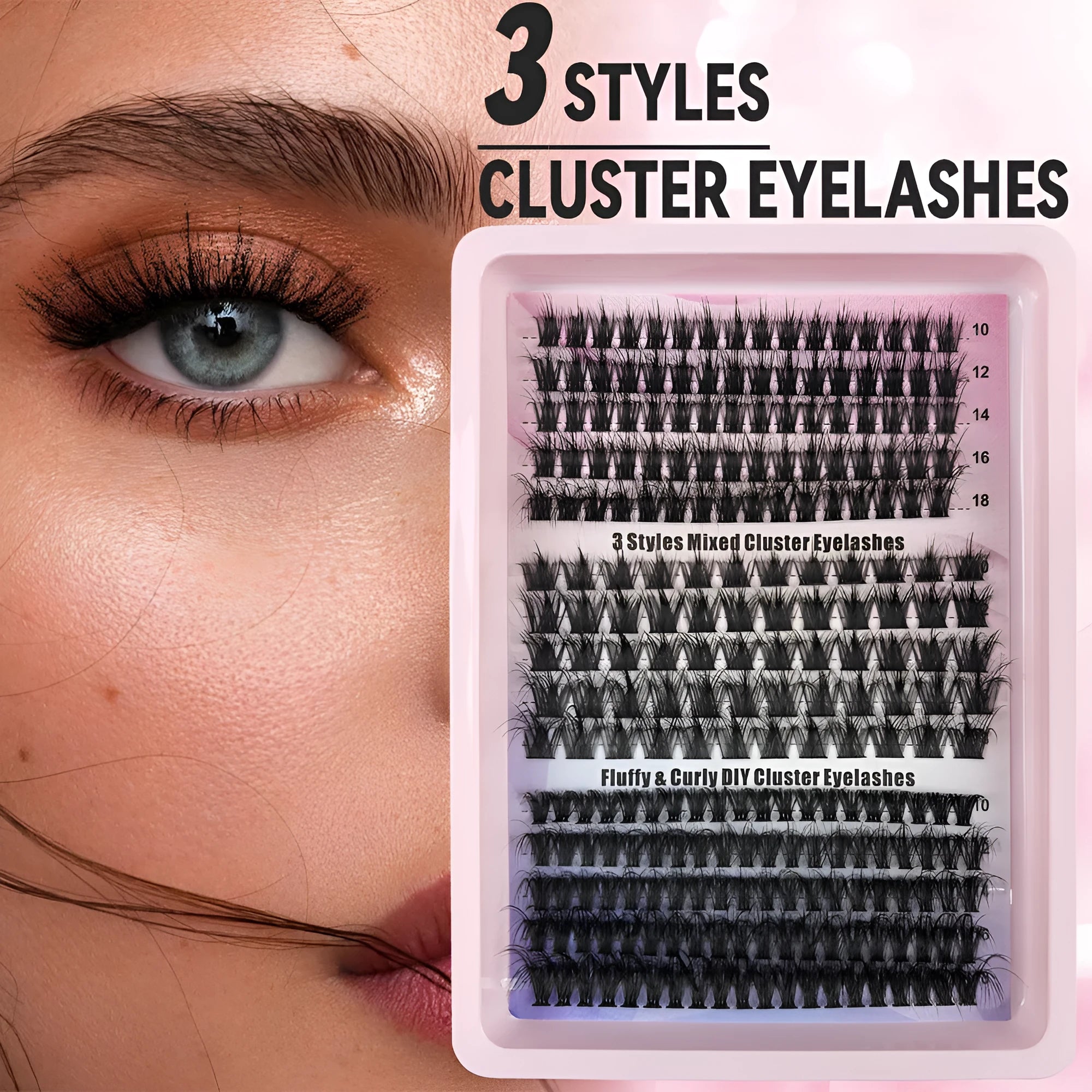 Mixed bundle of five different messy style false eyelashes in varied densities from 30D to 120D