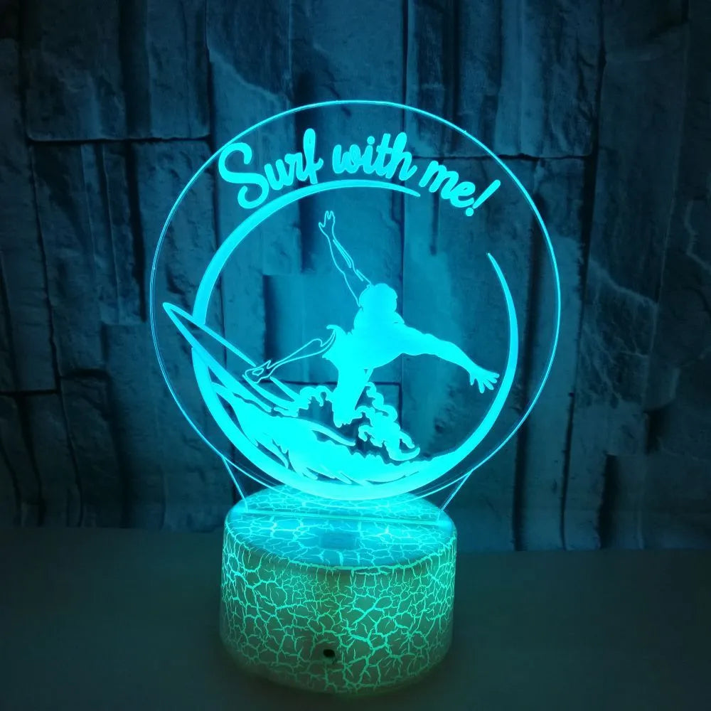 Touch-controlled 3D night lamp with crack finish showing sliding wave 3DLED stereo vision effects