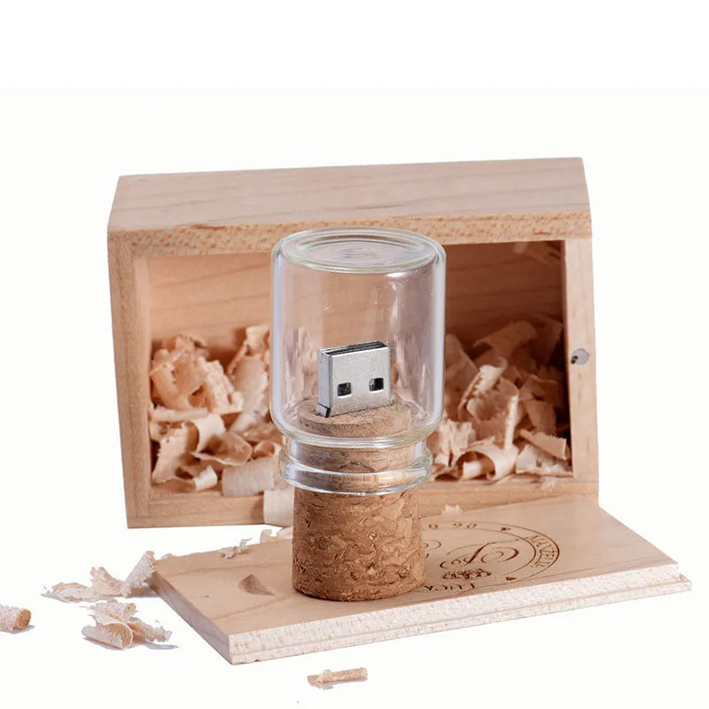 Wooden drift bottle shaped USB flash drive in chocolate colour with graphic customisation option