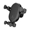 Black car phone holder with gravity bracket and 360 rotation on car dashboard