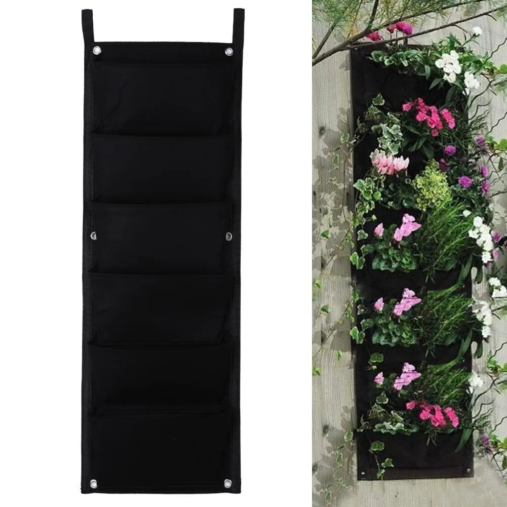 Vertical felt wall garden planter with 18 planting pockets for herbs and flowers
