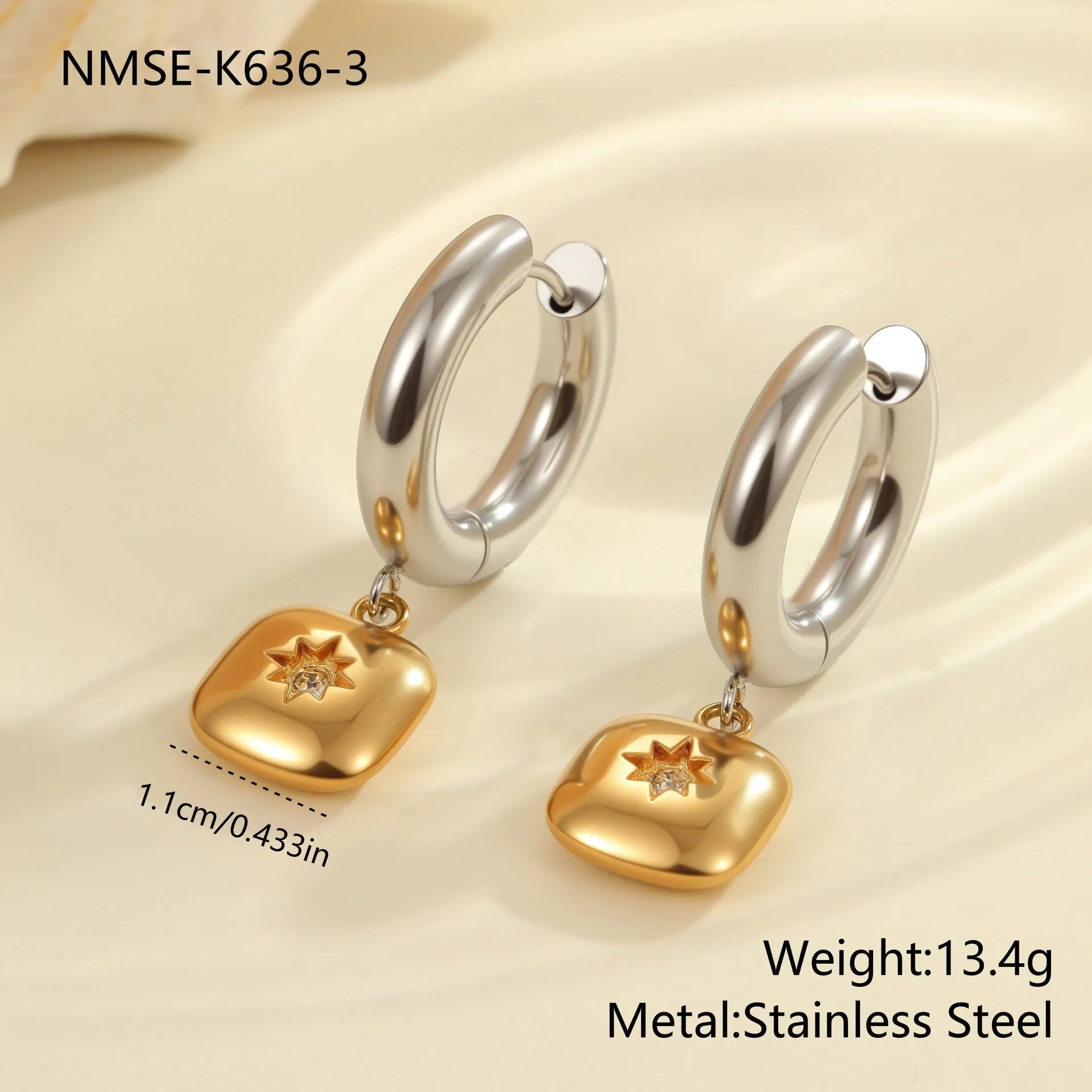 Christmas tree and heart shaped stainless steel earrings with 18K electroplating geometric designs