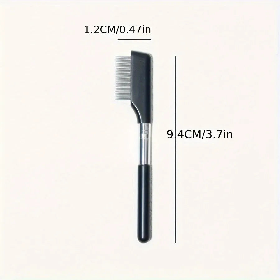 Black pet eye grooming brush with soft bristles and comb attachment for tear stain removal