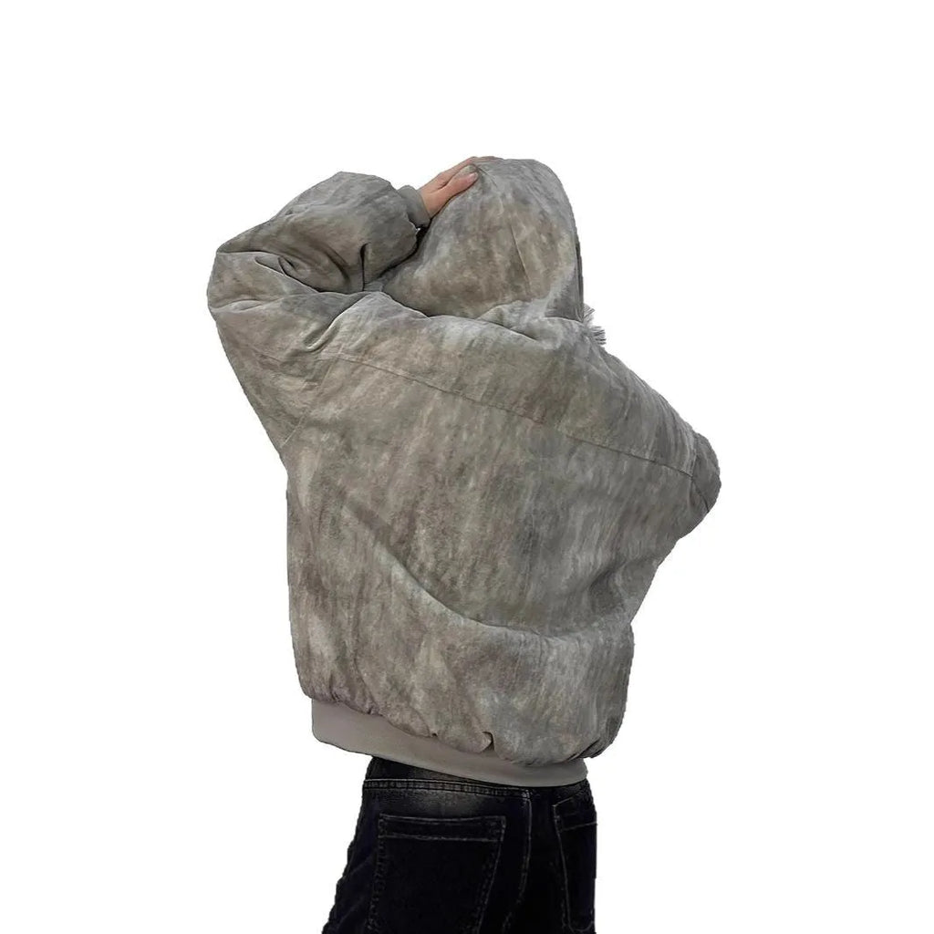 Men's hooded cotton-padded coat with large fur collar in black, short length, polyester fill