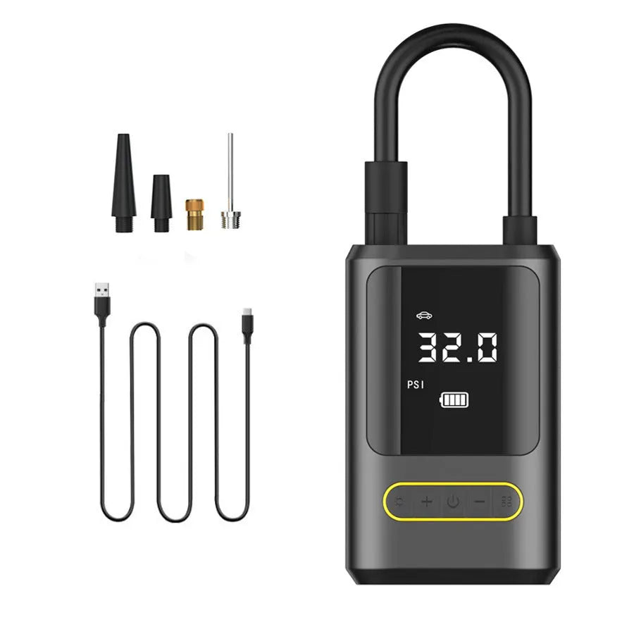 Handheld digital display wireless car tyre inflator with LED light showing pressure reading