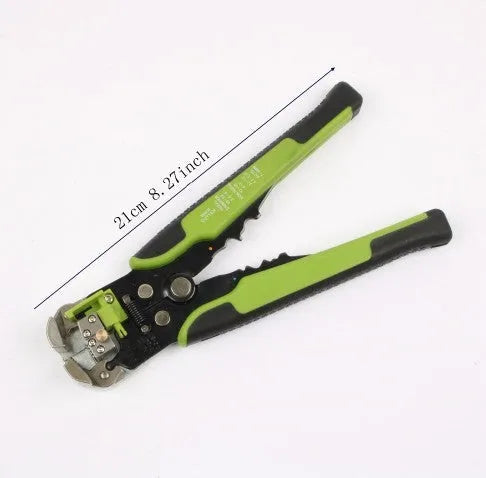 Yellow automatic wire stripper crimping plier with adjustment screw and alloy steel jaws