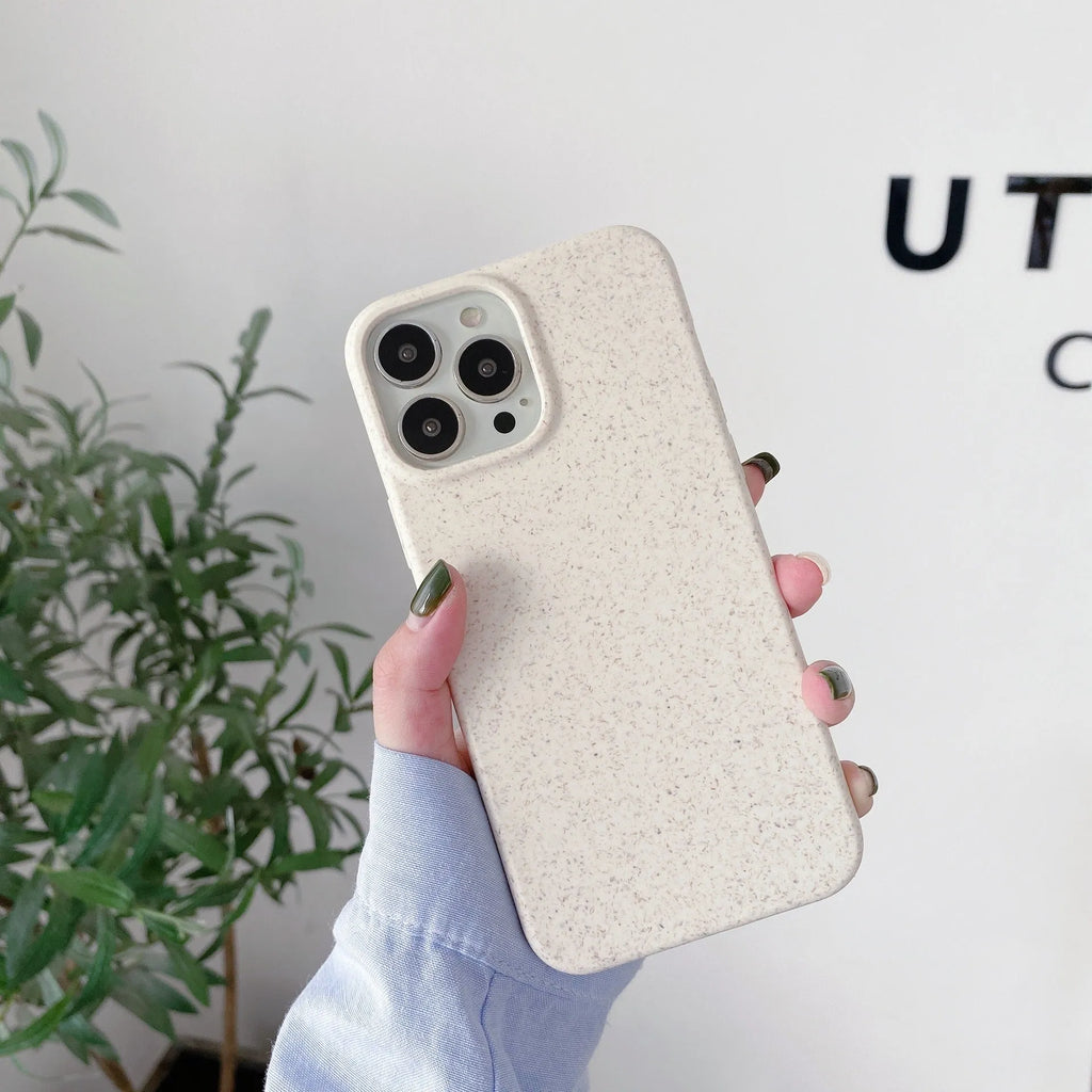 Biodegradable solid colour TPU back cover phone case for Apple iPhone with wheat straw finish