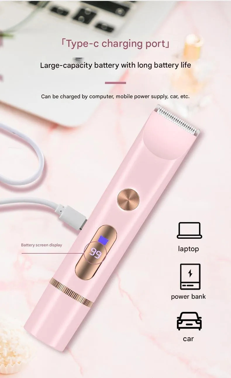 Women's hair trimmer baby hair clipper pubic hair removal device dry and wet use blue pink purple stainless steel blades