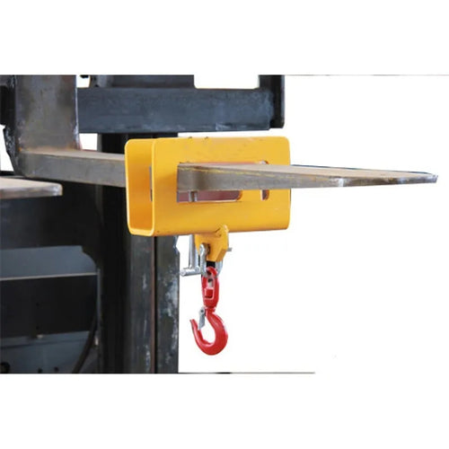25 tonne rotatable forklift crane hook with safety lock mounted on forklift forks.