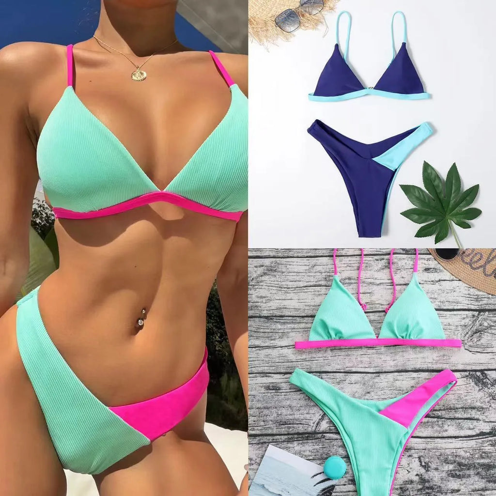 Women's nylon swimsuit briefs set in two pattern options with European and American sizing