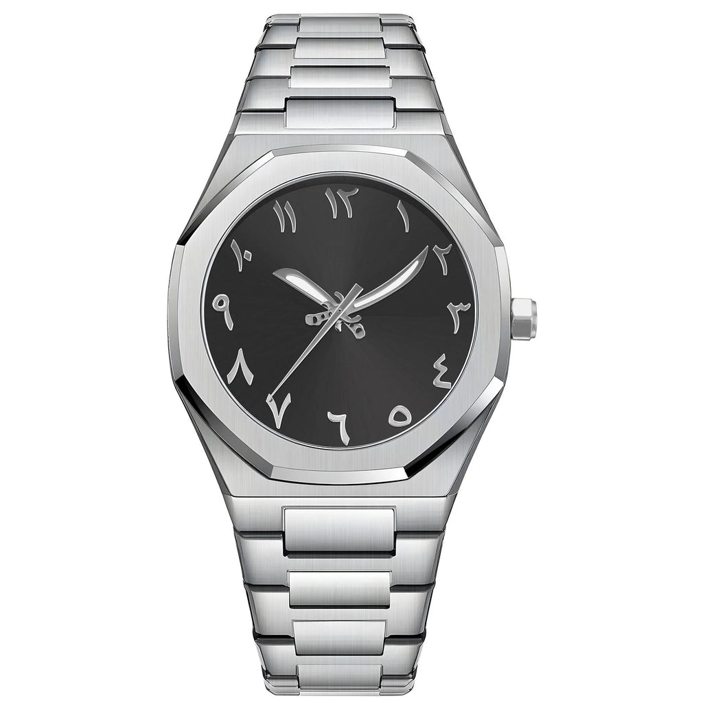 Men's business casual quartz watch with steel belt strap in black and silver colour options