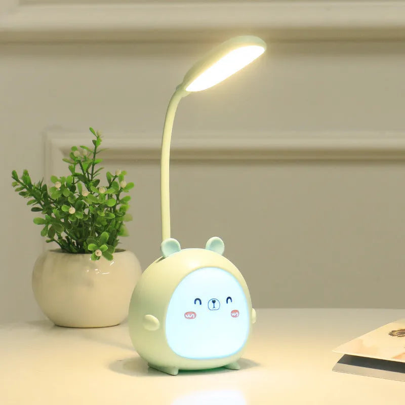 Cartoon deer USB charging folding LED reading lamp with plastic shade on desk