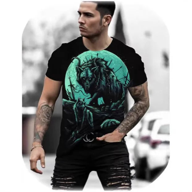 Retro 3D animal print men's short-sleeved T-shirt in polyester bird eye cloth