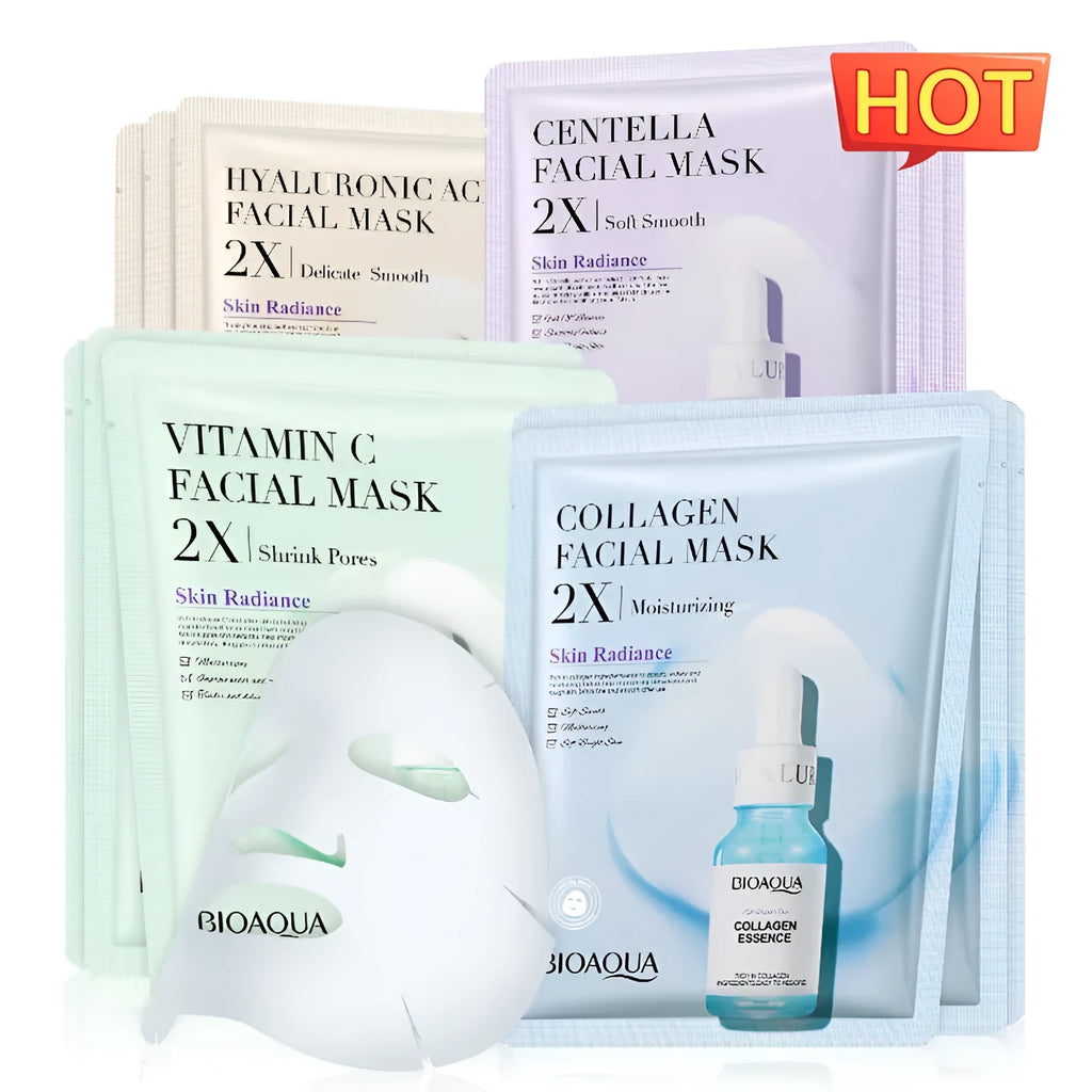 Single-use collagen and hyaluronic acid gel sheet facial mask for skin moisturising and firming.