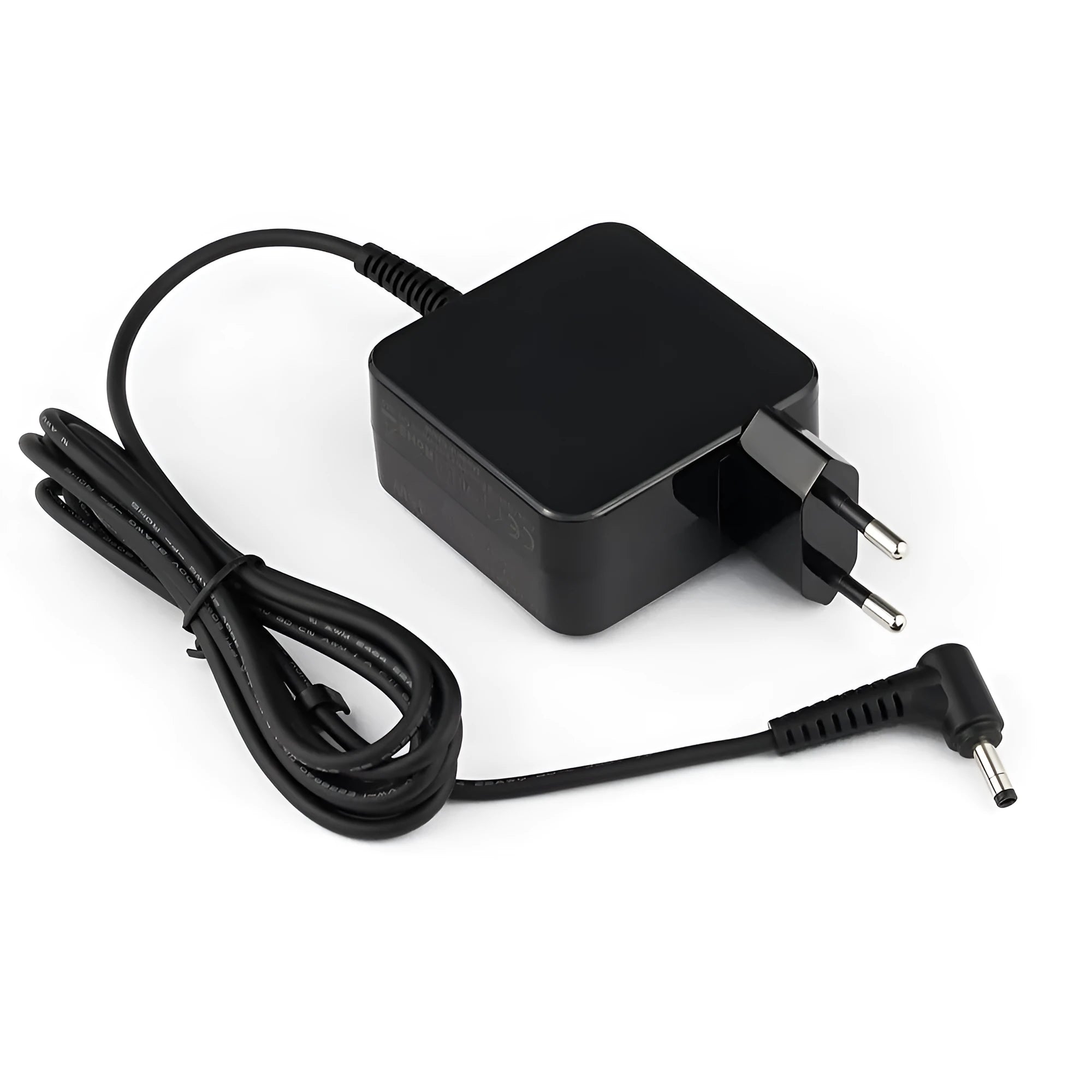 Black 45W laptop power adapter with US plug and attached charging cable