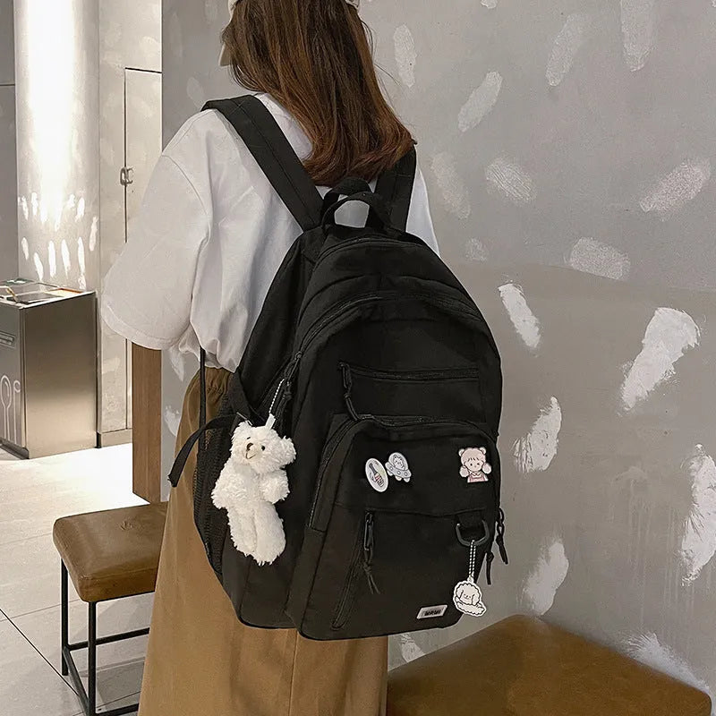 Canvas school backpack for girls students high capacity 56-75L multi-pocket design black blue pink white