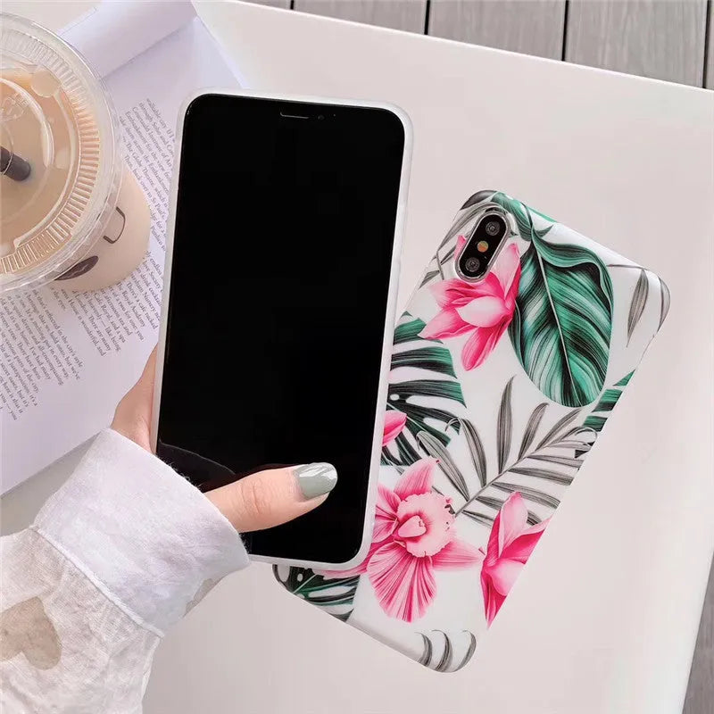 Pink floral pattern iPhone case on TPU material for multiple iPhone models