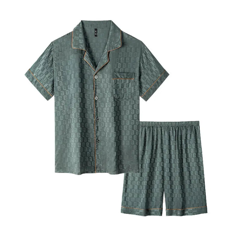 Men's ice silk summer pajama set in artificial silk with cardigan top and shorts