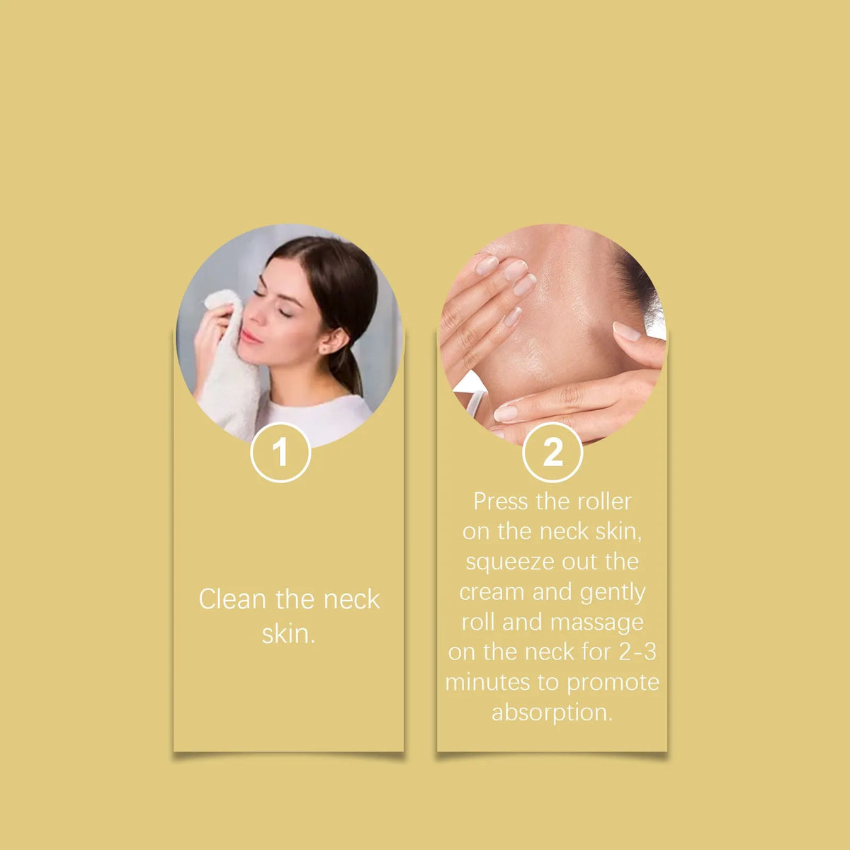 Neck tightening roller cream set with roller applicator and eye cream in a colour set packaging