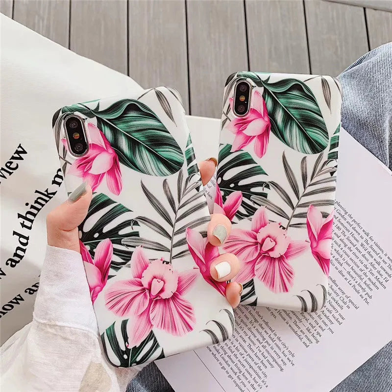 Pink floral pattern iPhone case on TPU material for multiple iPhone models