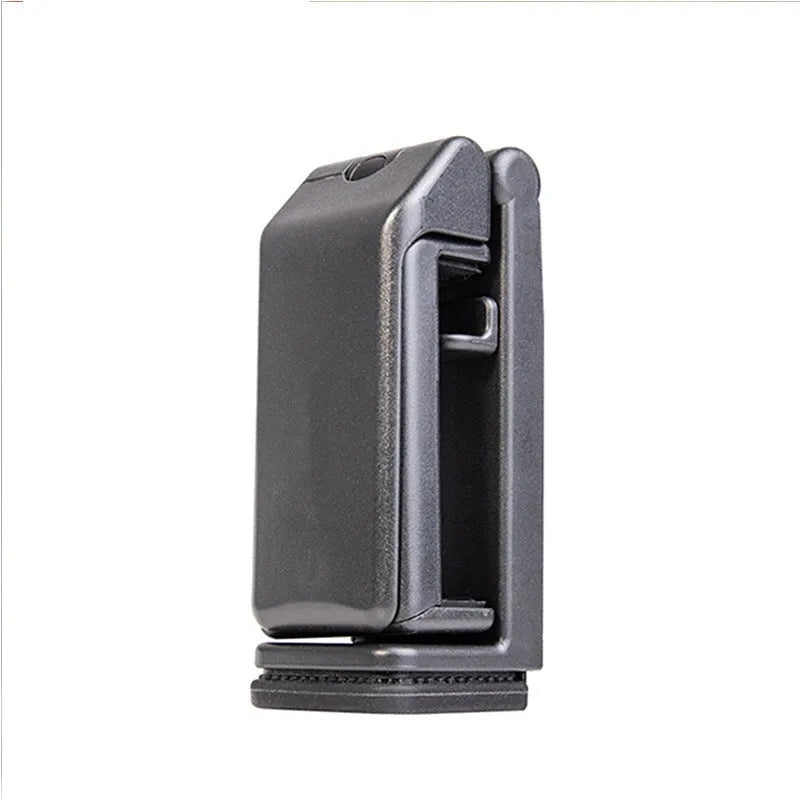 Black ABS foldable mobile phone holder with 360 degree rotation, universal style, for travel and desk use.