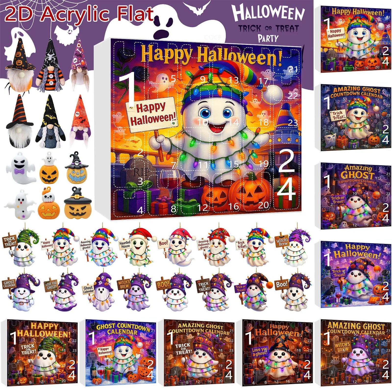 Ghost Pumpkin Doll Blind Box Halloween tree ornaments with acrylic pendants and PVC figurines