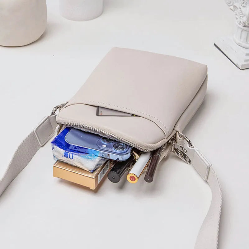 Small black PU leather crossbody shoulder bag for mobile phone
