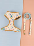 Polyester dog harness and leash set in colourful patterns for medium and large breeds