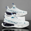 Youth low-top casual sneaker with rotating button detail on sole, shown in light blue mesh.