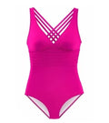 Deep V backless one-piece swimsuit with cross back, nylon, solid colour, chest pad, no steel support
