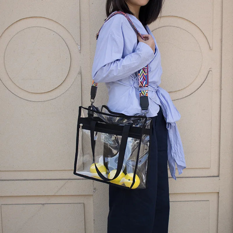 Women's transparent PVC messenger shoulder bag with crossbody strap in multiple colour options